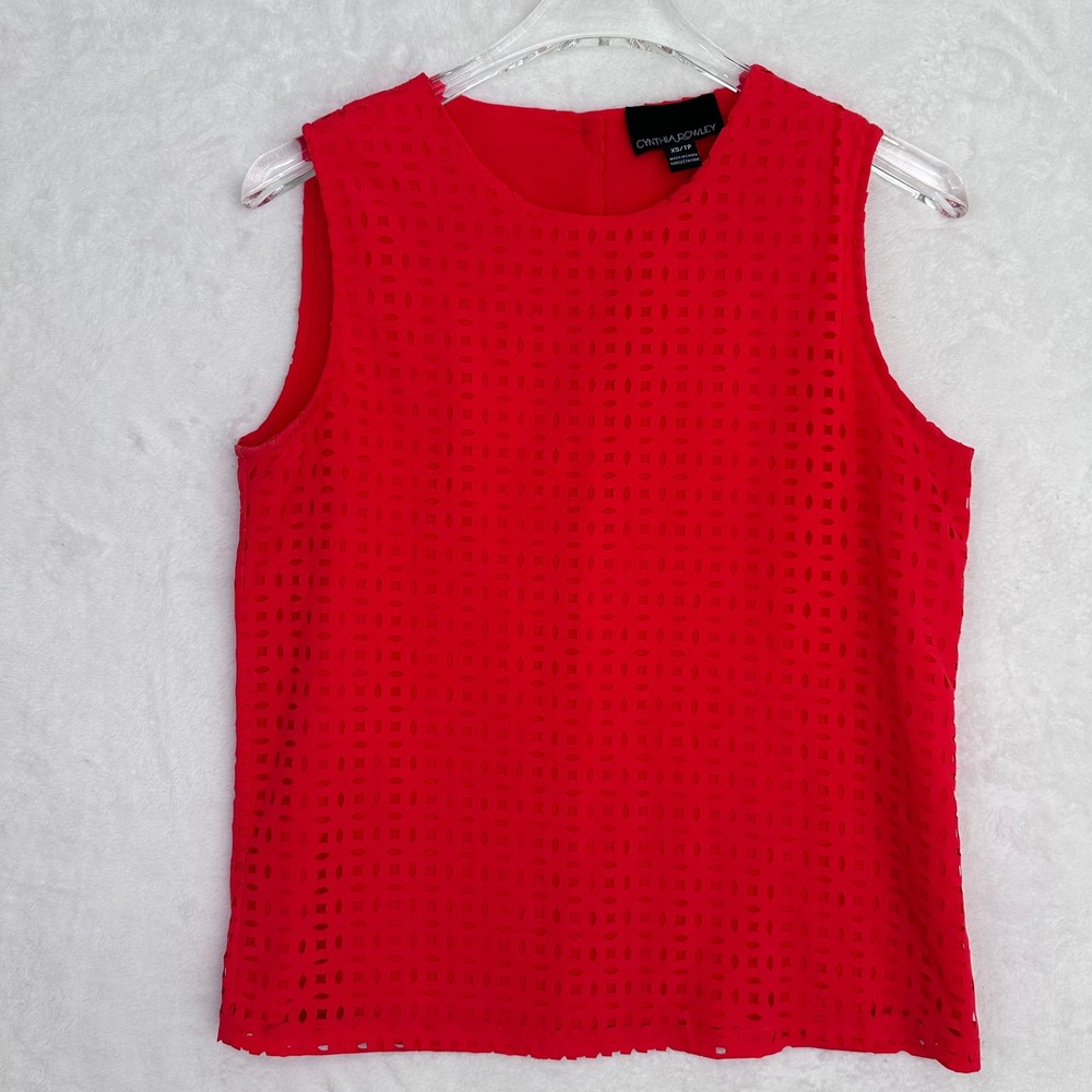 Cynthia Rowley Red Eyelet Laser‎ Cut Sleeveless Top XS